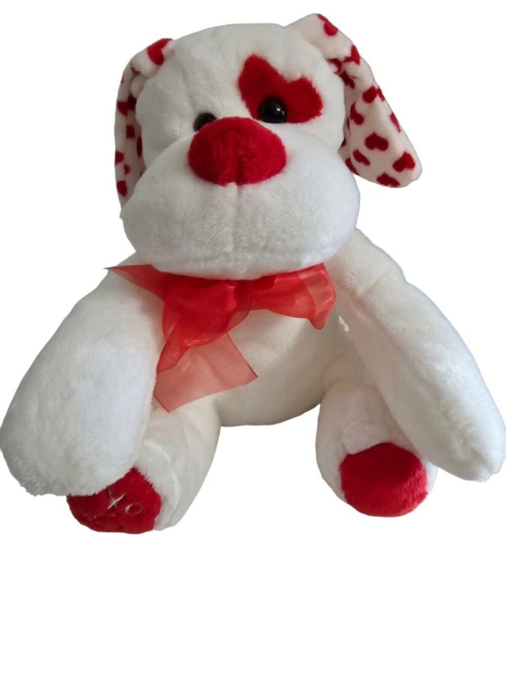 CalToy Puppy Dog Red White Heart Plush Stuffed Animal Toy 10" Sitting xoxo